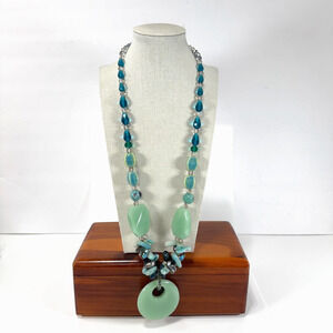 Stunning Chalcedony Necklace w/Natural Stones & Glass Beads Chunky Statement 32"